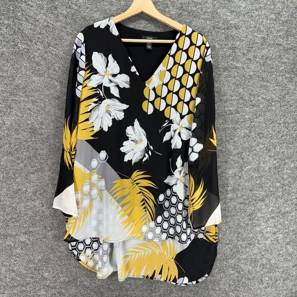 Alfani Blouse Women M Medium Black Floral V-Neck Long Sleeve Lined Casual - Picture 1 of 6